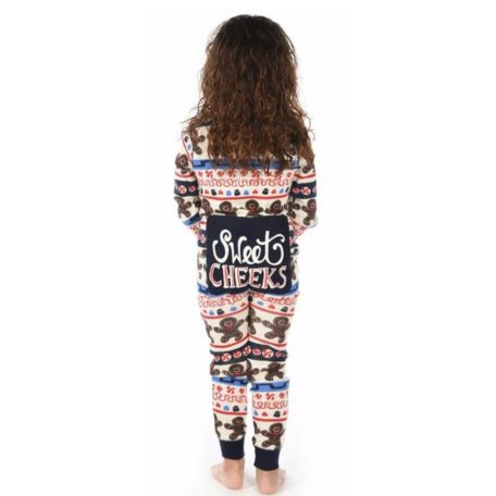 #1148 Lazy One Gingerbread kids Unisex Sweet Cheeks 1 Piece PJs sz10